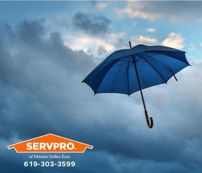 An umbrella flies into the sky on powerful winds.