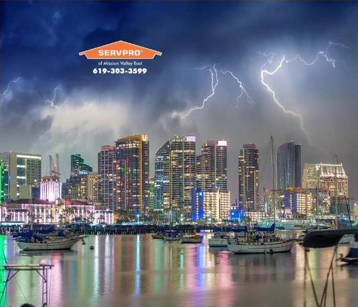 lightning against the night skyline of San Diego 