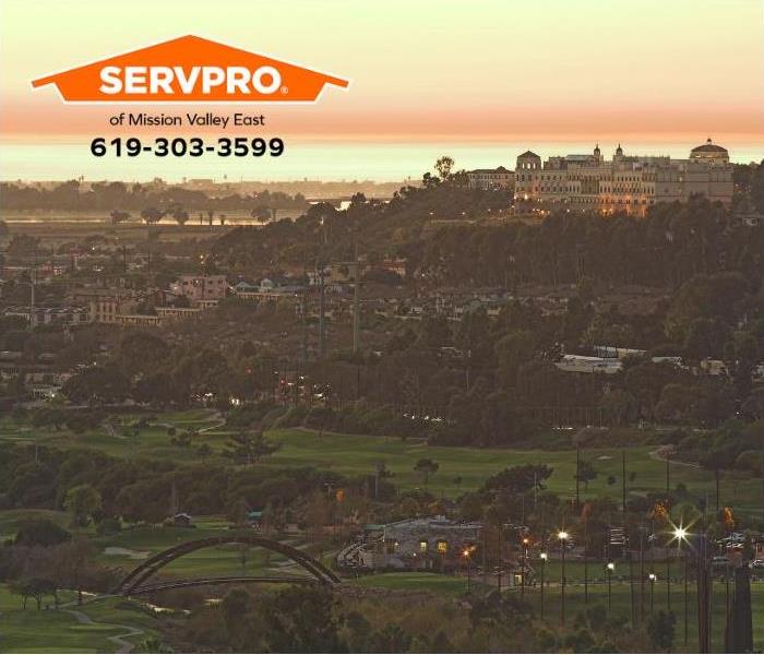 A view of Mission Valley, California, looking towards the ocean after a storm has passed.